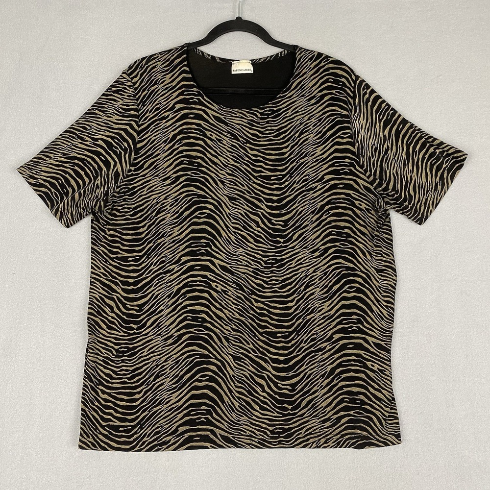 Tapemeasure Black Tan Zebra Print Crewneck Pullover Womens XL Travel No‎ Wrinkle